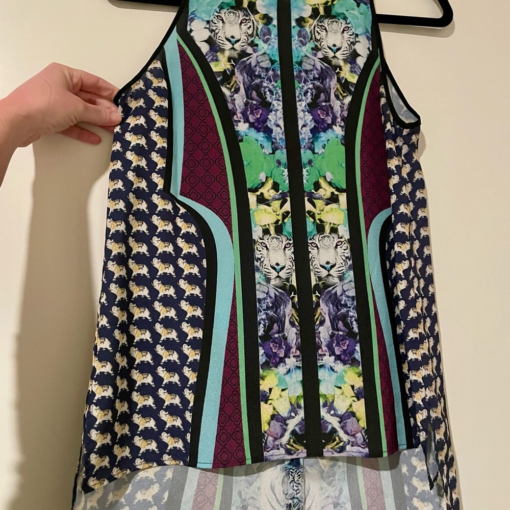 Clover Canyon Blue Green Graphic Asymmetrical Tank Top